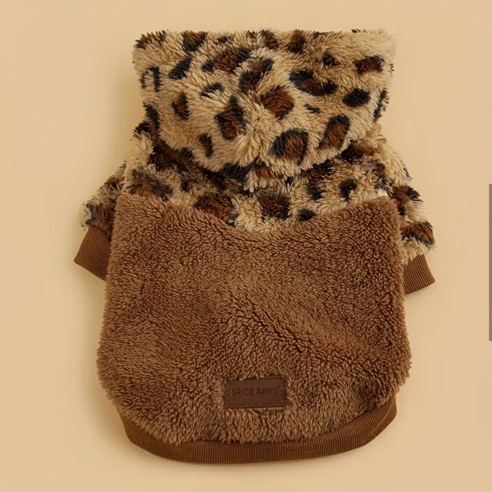 🥳 2 for $15 🥳  Leopard Print Faux Fur Soft Pet Dog or Cat Jacket Coat Pullover